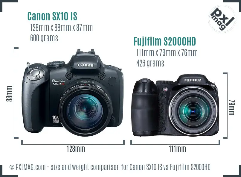 Canon SX10 IS vs Fujifilm S2000HD size comparison