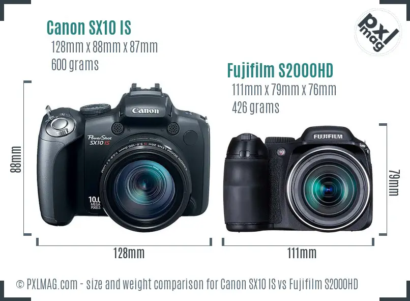 Canon SX10 IS and Fujifilm S2000HD physical size comparison
