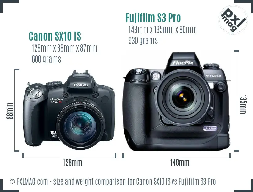 Canon SX10 IS vs Fujifilm S3 Pro size comparison