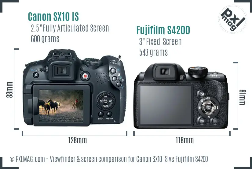 Canon SX10 IS vs Fujifilm S4200 Screen and Viewfinder comparison