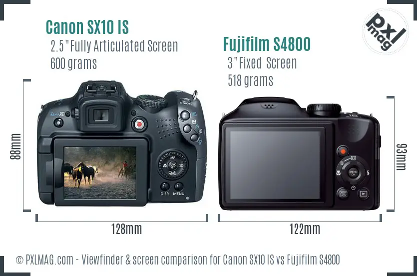 Canon SX10 IS vs Fujifilm S4800 Screen and Viewfinder comparison