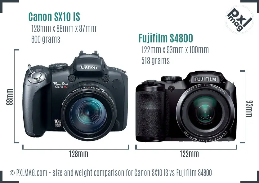 Canon SX10 IS vs Fujifilm S4800 size comparison
