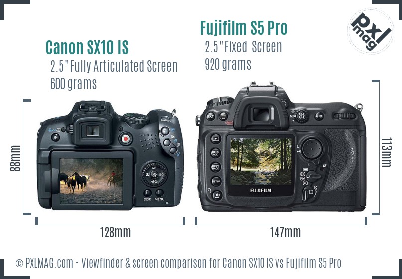 Canon SX10 IS vs Fujifilm S5 Pro Screen and Viewfinder comparison