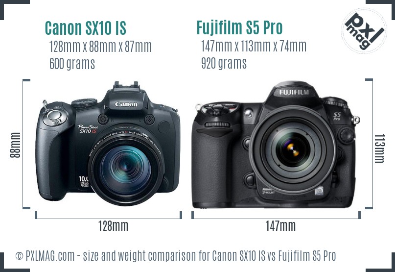 Canon SX10 IS vs Fujifilm S5 Pro size comparison