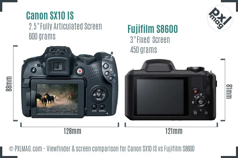 Canon SX10 IS vs Fujifilm S8600 Screen and Viewfinder comparison