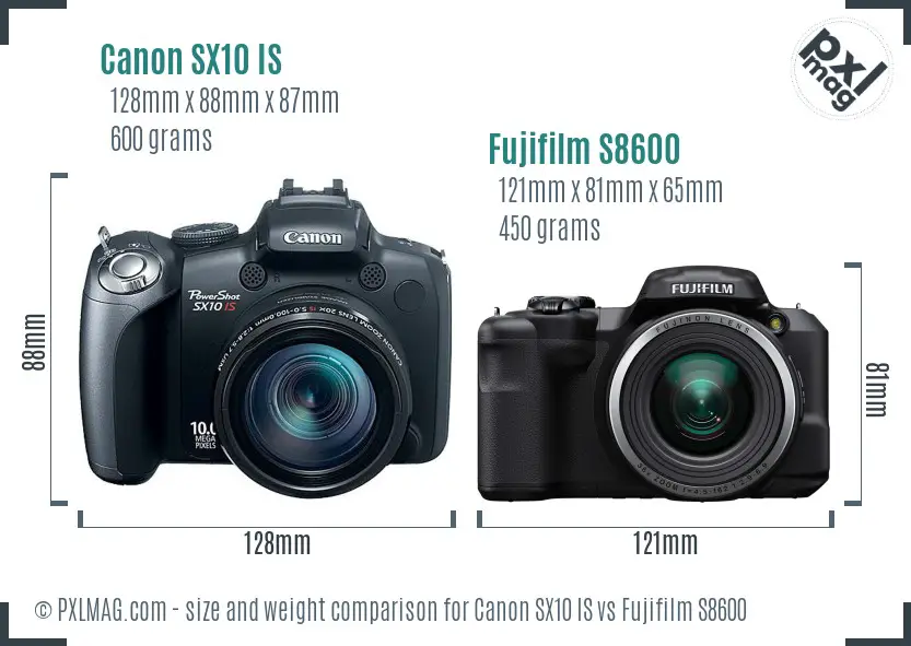Canon SX10 IS vs Fujifilm S8600 size comparison