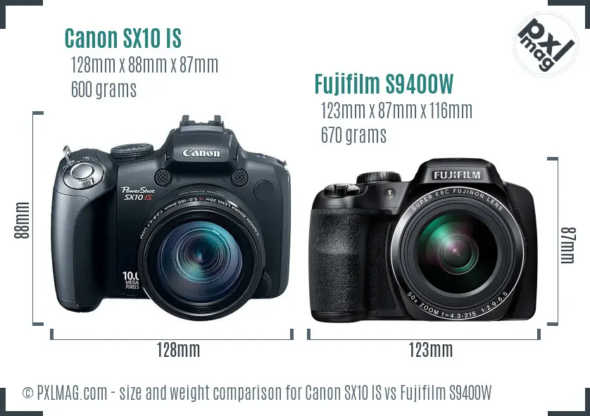 Canon SX10 IS vs Fujifilm S9400W size comparison