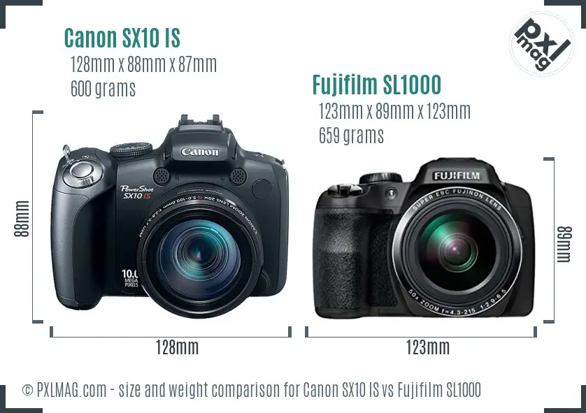 Canon SX10 IS vs Fujifilm SL1000 size comparison