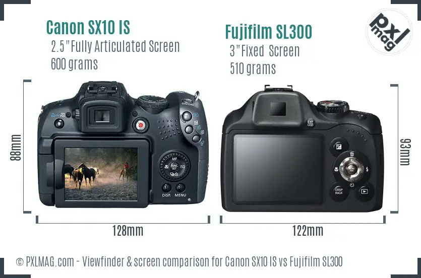 Canon SX10 IS vs Fujifilm SL300 Screen and Viewfinder comparison