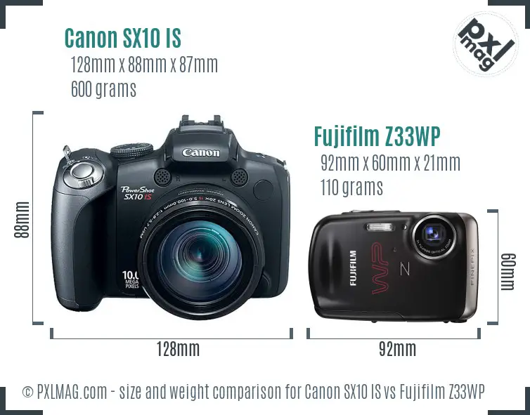Canon SX10 IS vs Fujifilm Z33WP size comparison