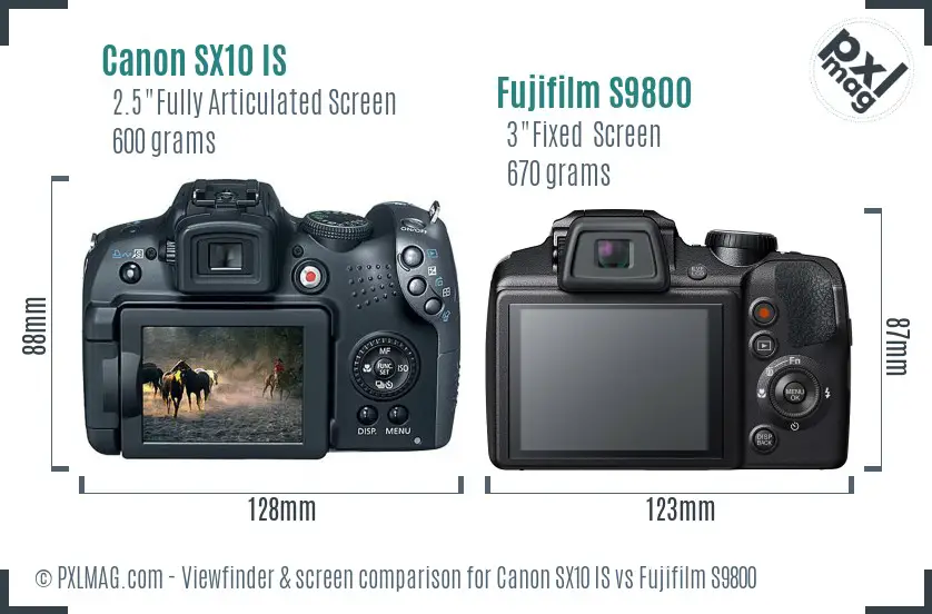 Canon SX10 IS vs Fujifilm S9800 Screen and Viewfinder comparison