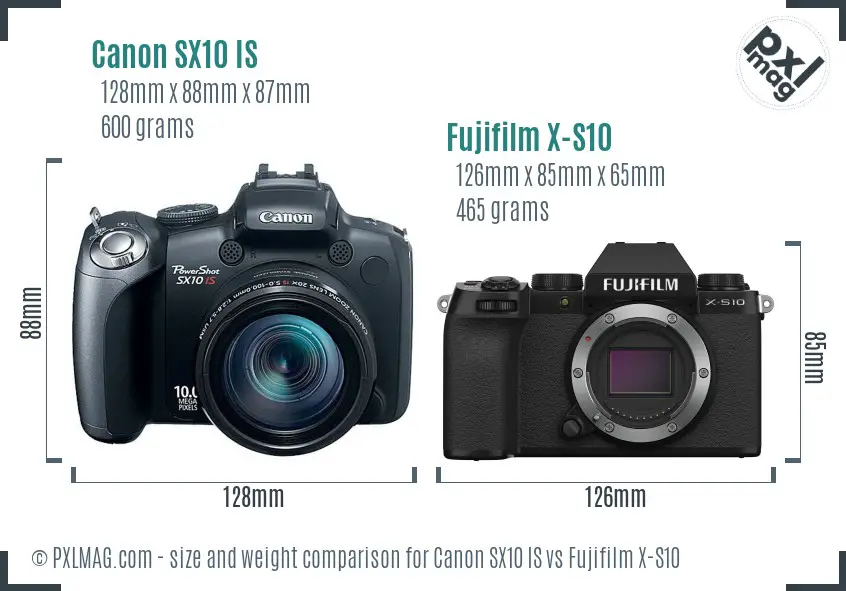 Canon SX10 IS vs Fujifilm X-S10 size comparison Canon SX10 IS vs Fujifilm X-S10 size comparison