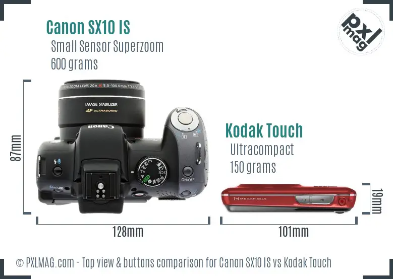 Canon SX10 IS vs Kodak Touch top view buttons comparison