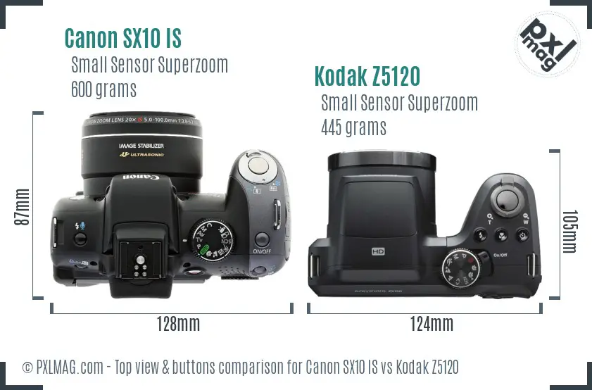 Canon SX10 IS vs Kodak Z5120 top view buttons comparison