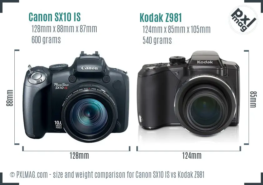 Canon SX10 IS vs Kodak Z981 size comparison