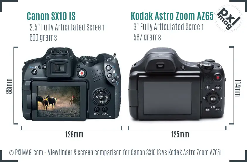 Canon SX10 IS vs Kodak Astro Zoom AZ651 Screen and Viewfinder comparison Canon SX10 IS vs Kodak Astro Zoom AZ651 Screen and Viewfinder comparison