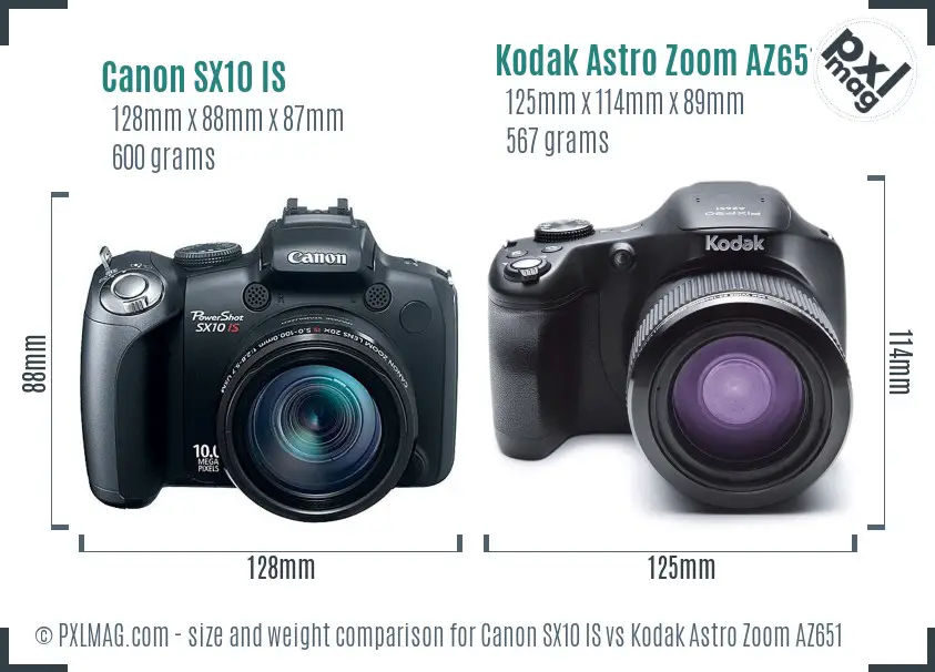 Canon SX10 IS vs Kodak Astro Zoom AZ651 size comparison Canon SX10 IS vs Kodak Astro Zoom AZ651 size comparison