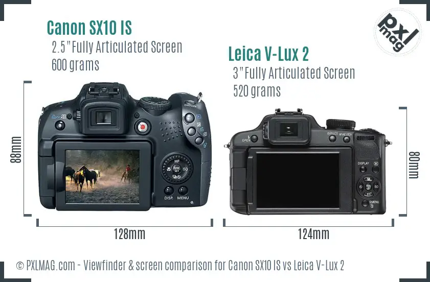 Canon SX10 IS vs Leica V-Lux 2 Screen and Viewfinder comparison