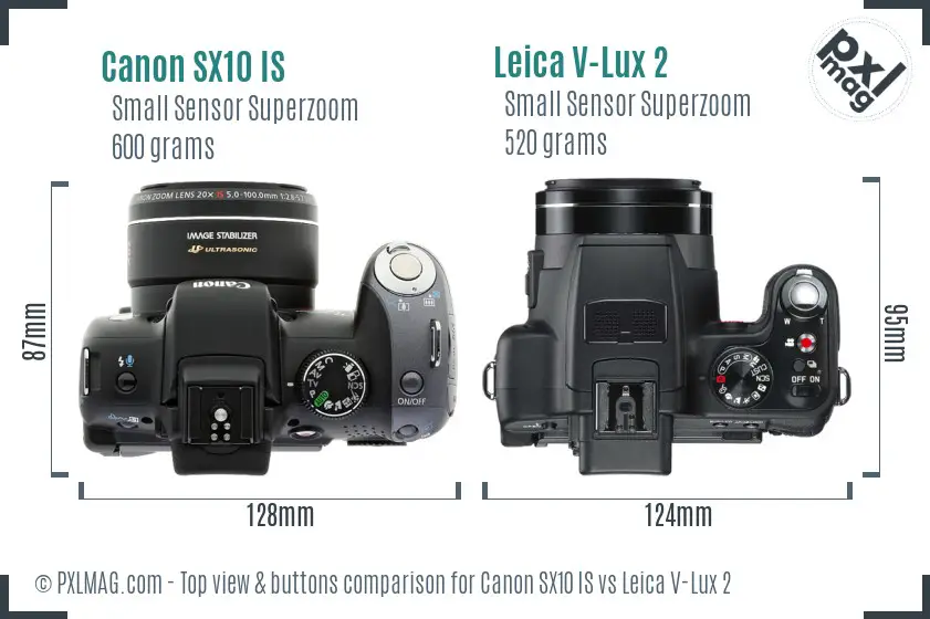 Canon SX10 IS vs Leica V-Lux 2 top view buttons comparison