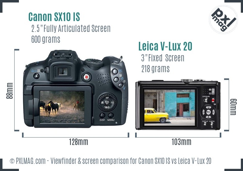 Canon SX10 IS vs Leica V-Lux 20 Screen and Viewfinder comparison