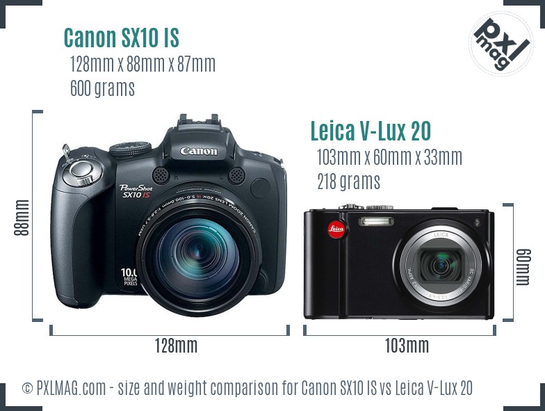 Canon SX10 IS vs Leica V-Lux 20 size comparison