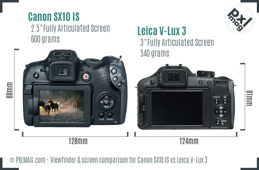 Canon SX10 IS vs Leica V-Lux 3 Screen and Viewfinder comparison