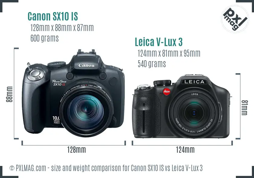 Canon SX10 IS vs Leica V-Lux 3 size comparison