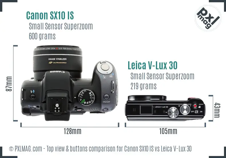 Canon SX10 IS vs Leica V-Lux 30 top view buttons comparison Canon SX10 IS vs Leica V-Lux 30 top view buttons comparison