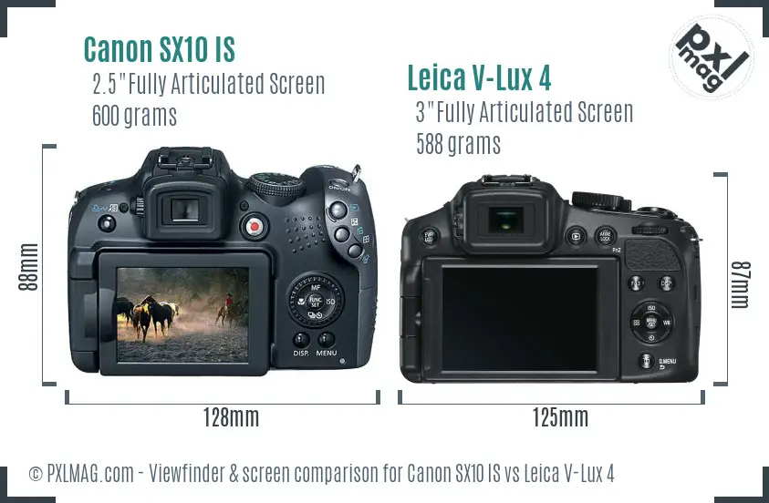 Canon SX10 IS vs Leica V-Lux 4 Screen and Viewfinder comparison