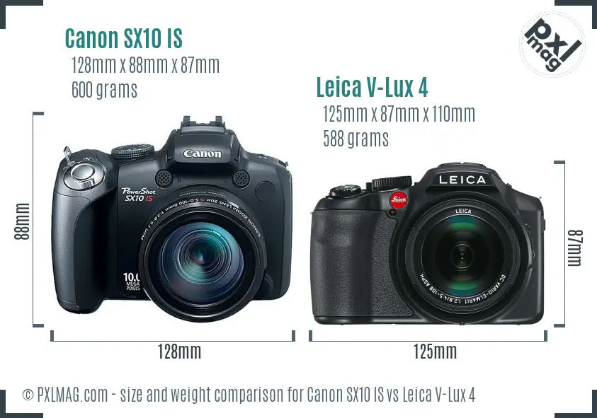 Canon SX10 IS vs Leica V-Lux 4 size comparison
