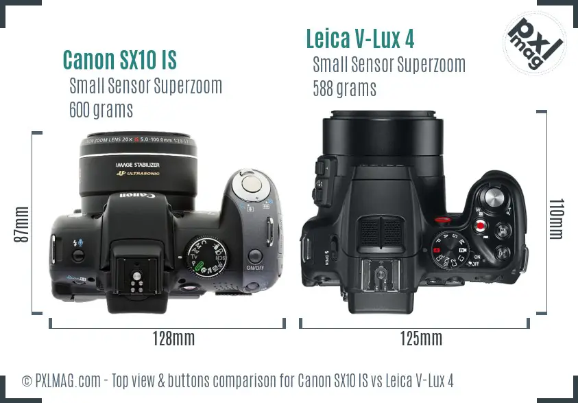 Canon SX10 IS vs Leica V-Lux 4 top view buttons comparison