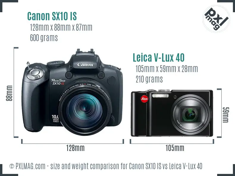 Canon SX10 IS vs Leica V-Lux 40 size comparison