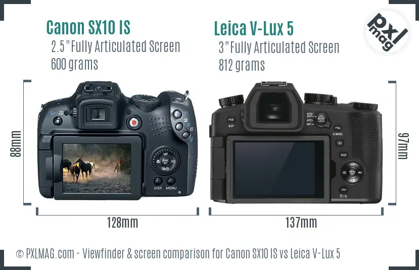 Canon SX10 IS vs Leica V-Lux 5 Screen and Viewfinder comparison