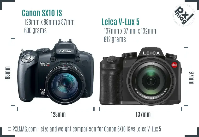 Canon SX10 IS vs Leica V-Lux 5 size comparison