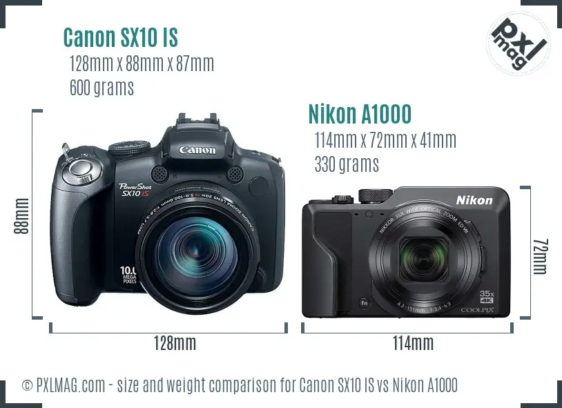 Canon SX10 IS vs Nikon A1000 size comparison