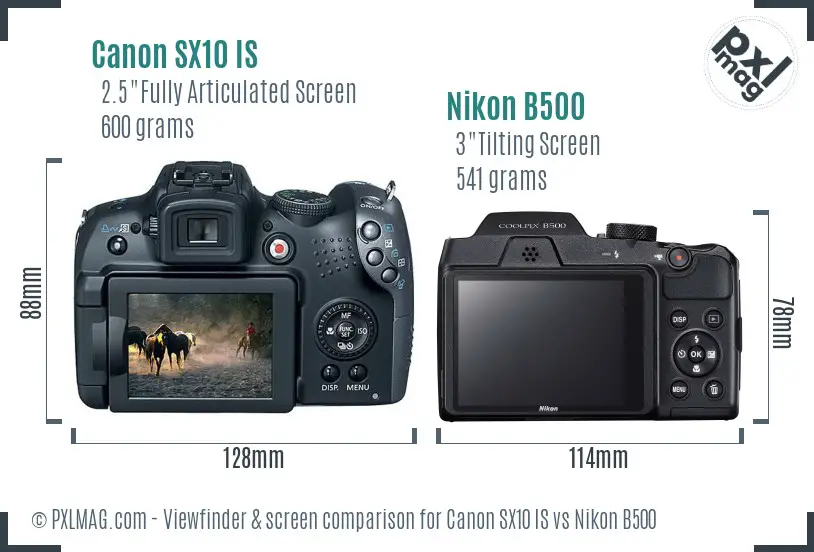 Canon SX10 IS vs Nikon B500 Screen and Viewfinder comparison
