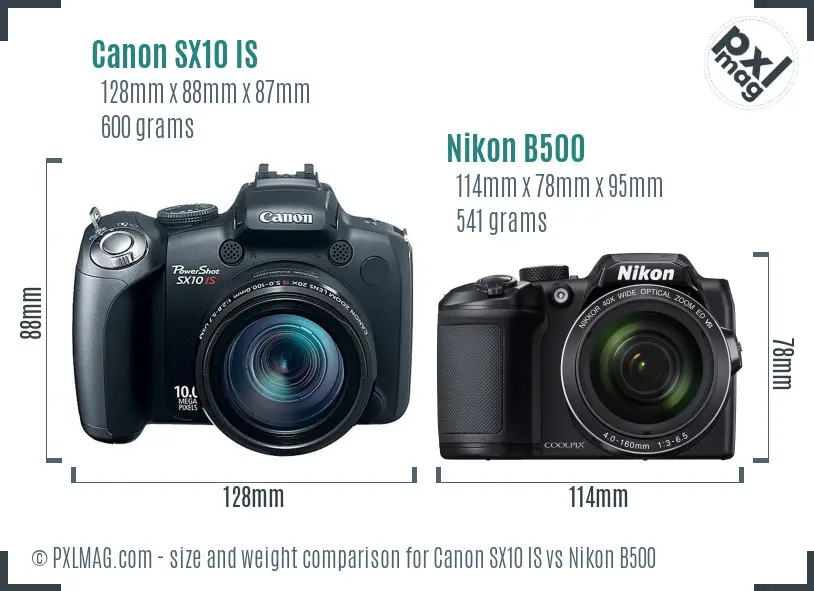 Canon SX10 IS vs Nikon B500 size comparison