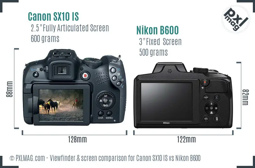 Canon SX10 IS vs Nikon B600 Screen and Viewfinder comparison