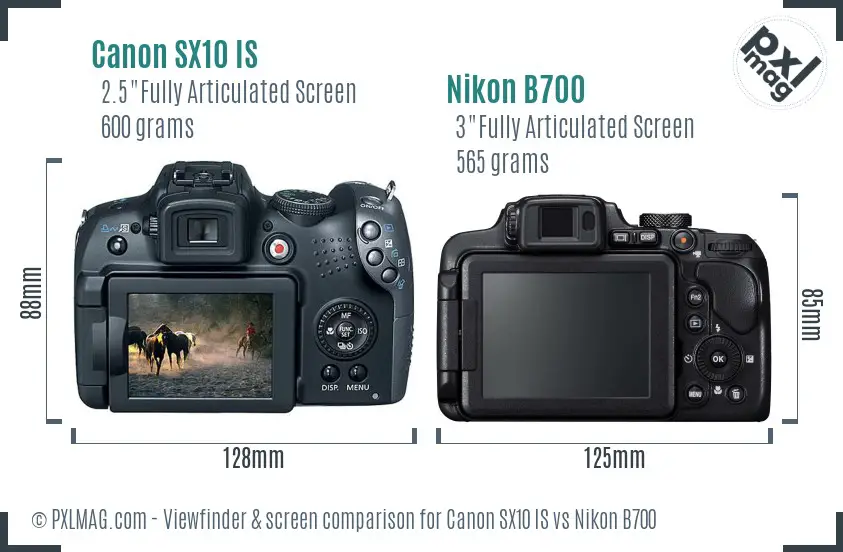 Canon SX10 IS vs Nikon B700 Screen and Viewfinder comparison