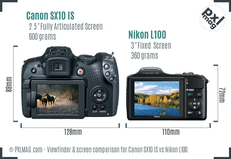 Canon SX10 IS vs Nikon L100 Screen and Viewfinder comparison