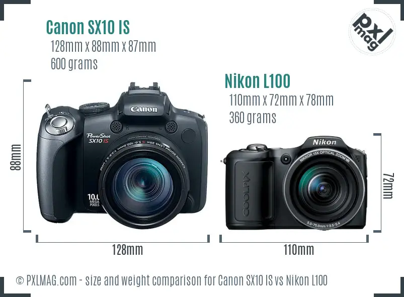 Canon SX10 IS vs Nikon L100 size comparison