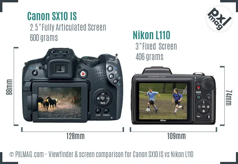 Canon SX10 IS vs Nikon L110 Screen and Viewfinder comparison