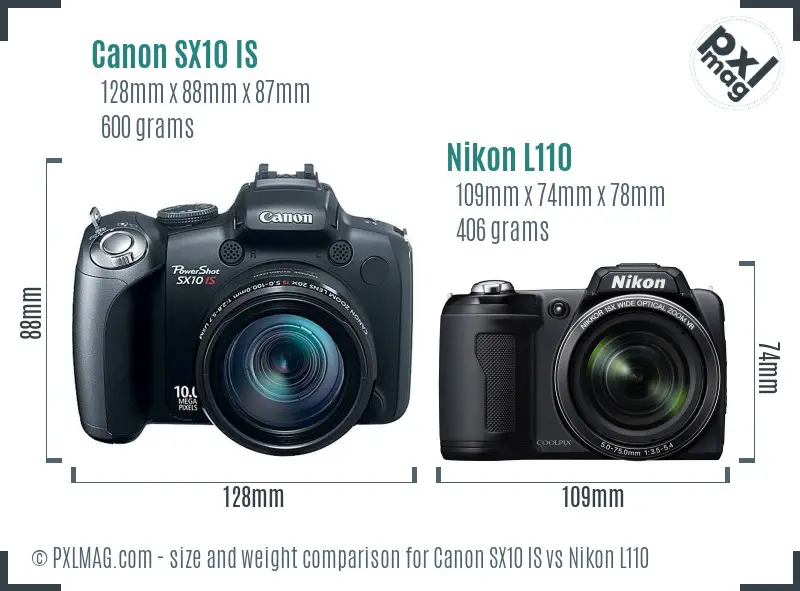 Canon SX10 IS vs Nikon L110 size comparison