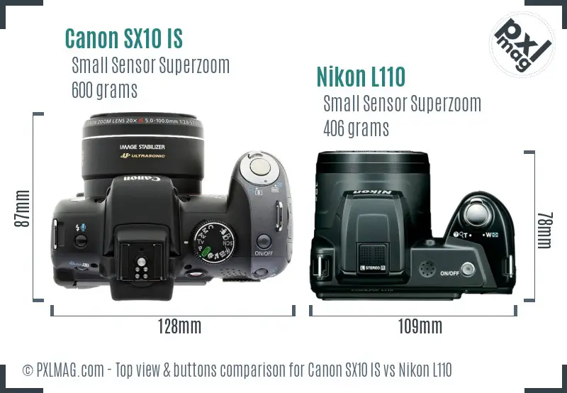 Canon SX10 IS vs Nikon L110 top view buttons comparison