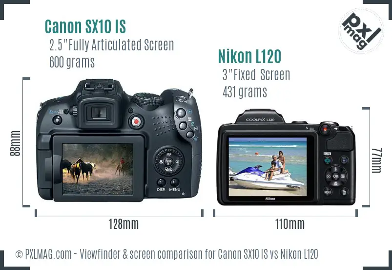 Canon SX10 IS vs Nikon L120 Screen and Viewfinder comparison