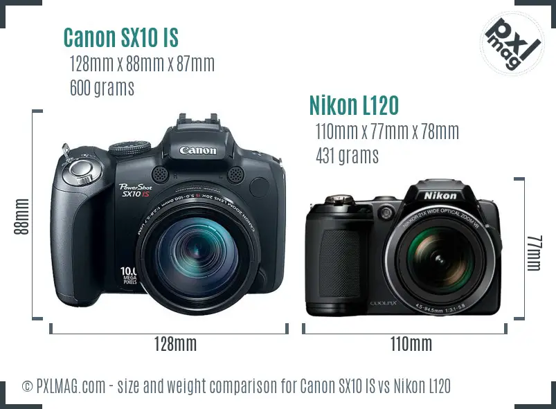 Canon SX10 IS vs Nikon L120 size comparison