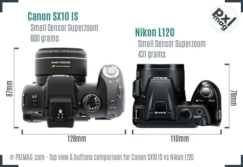 Canon SX10 IS vs Nikon L120 top view buttons comparison