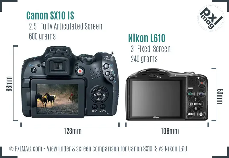 Canon SX10 IS vs Nikon L610 Screen and Viewfinder comparison Canon SX10 IS vs Nikon L610 Screen and Viewfinder comparison