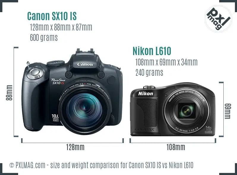 Canon SX10 IS vs Nikon L610 size comparison Canon SX10 IS vs Nikon L610 size comparison