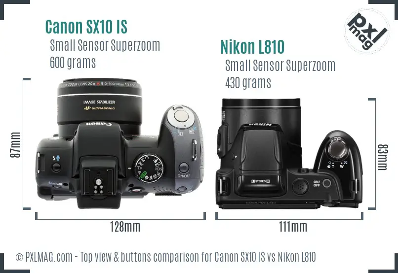 Canon SX10 IS vs Nikon L810 top view buttons comparison